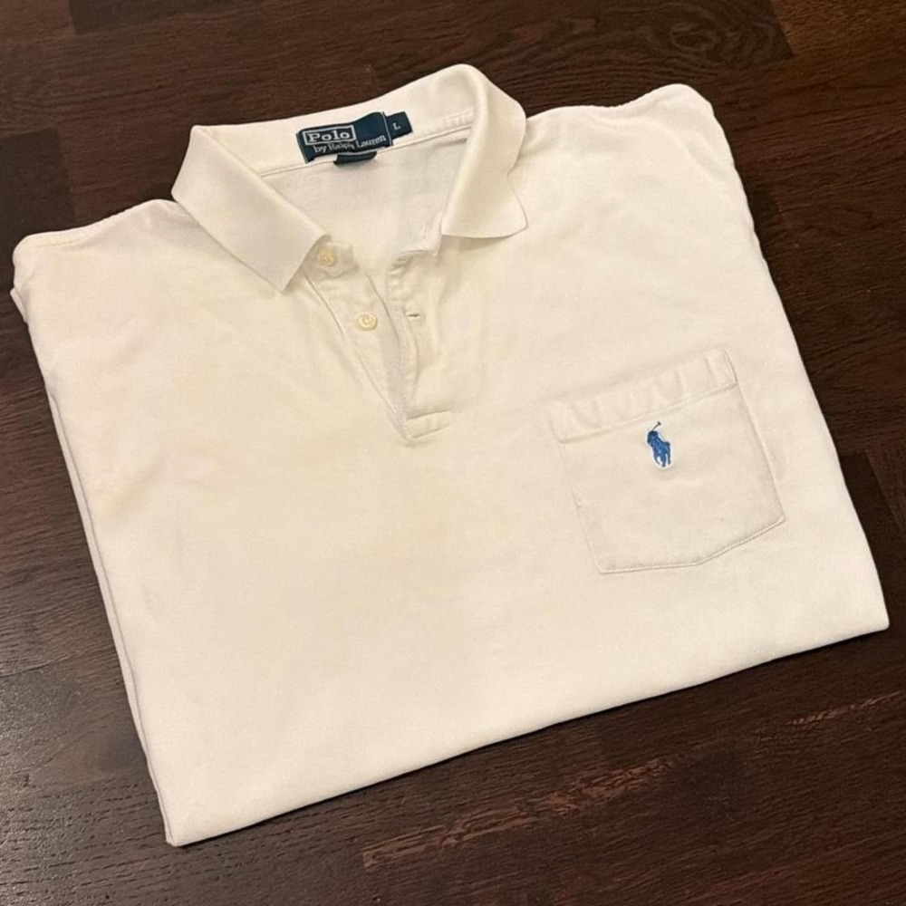 Y2K Vintage Polo Ralph Lauren Old Money Pocket Polo Shirt‎ | White | Large